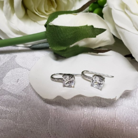 Square Cubic Zirconia Small Hoop Drop Dangle Earrings Fashion Jewelry - Picture 2 of 4